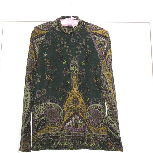 ETRO Italy Knit Wool Blend Pleated Back Top Paisley Turtleneck India Print 46 EU - Picture 2 of 10